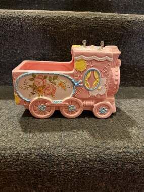 Vintage Nancy Pew Japan Pink Musical Ceramic Train Planter Music Box Nursery Dec